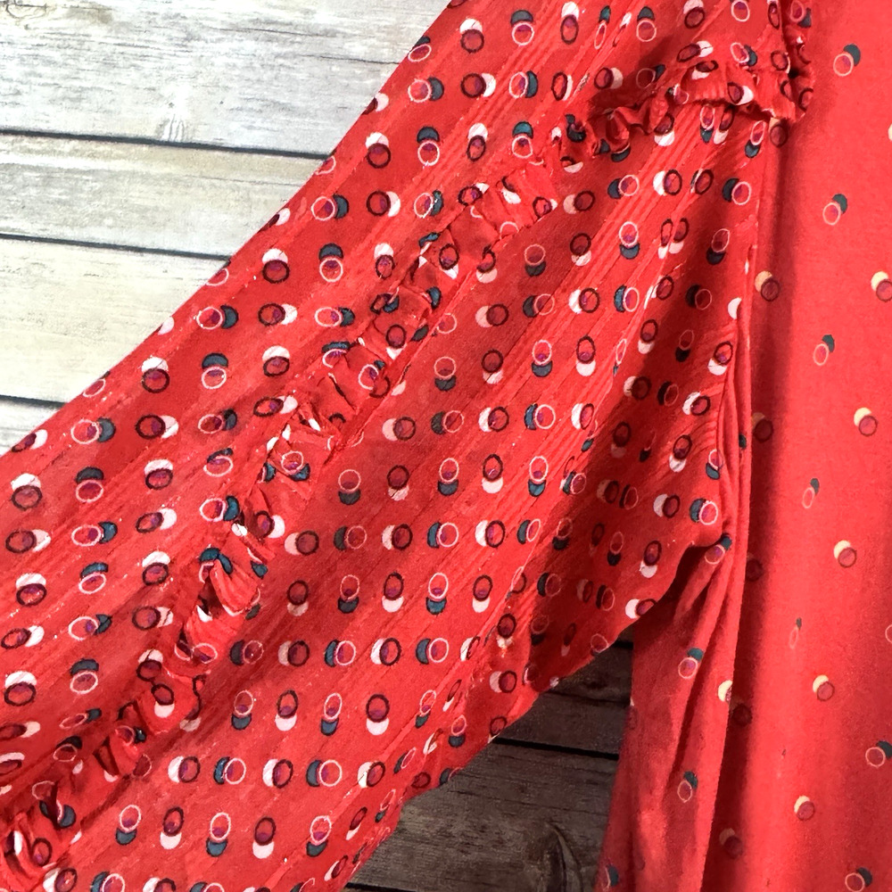 Maeve A+nthropologie Jacquin Red Circles & Ruffle Bohemian Peasant Blouse 2X - Picture 5 of 8